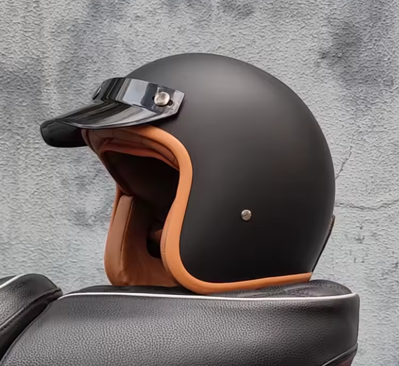Casco Jet Retro Negro Mate ORZ – Moto Custom Café Racer