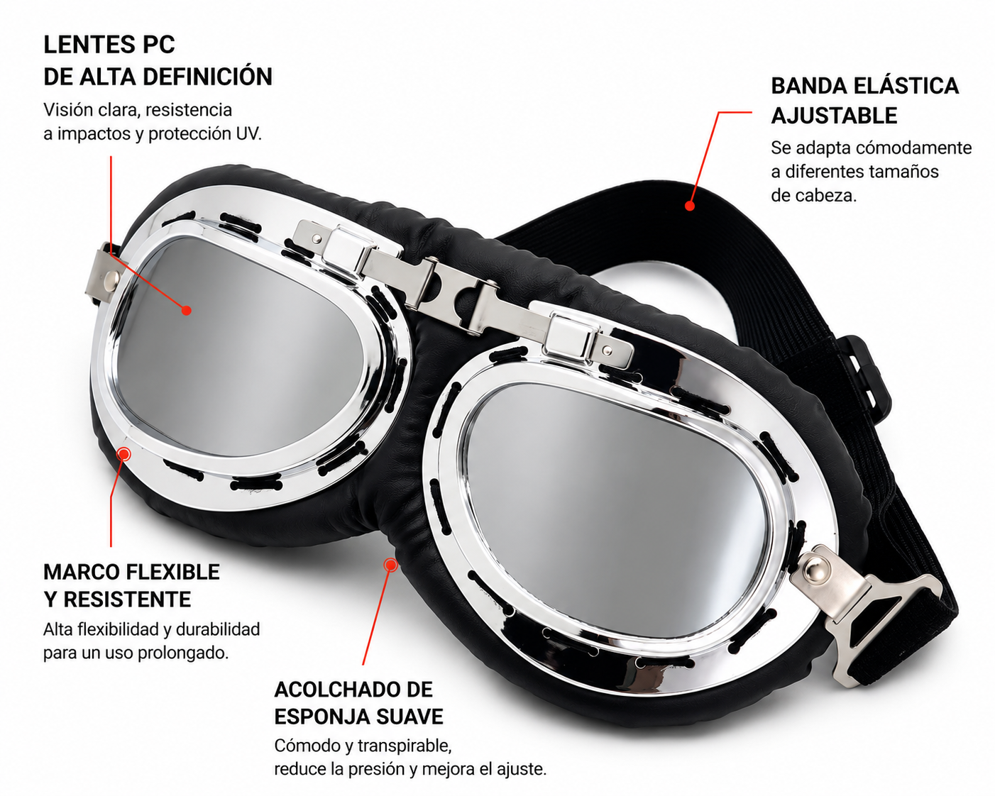 Gafas Retro para Motocicleta con Lente Cromado | Estilo Café Racer, Bobber y Vintage Unisex