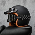 Casco Jet Retro Negro Mate ORZ – Moto Custom Café Racer