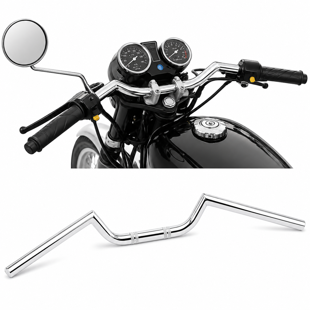 Manillar Clubman Cromado 22 mm para Moto Café Racer, Custom y Scrambler