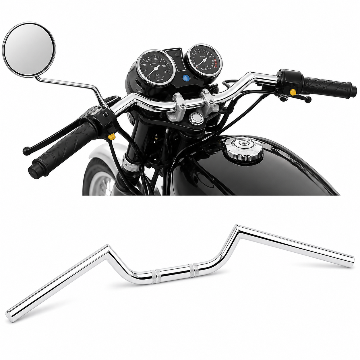 Manillar Clubman Cromado 22 mm para Moto Café Racer, Custom y Scrambler