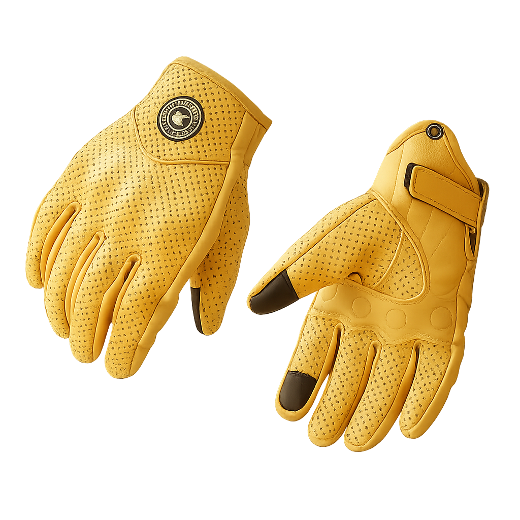 Guantes Amarillos para Moto Retro Vintage | Transpirables con Pantalla Táctil | FierroViejo