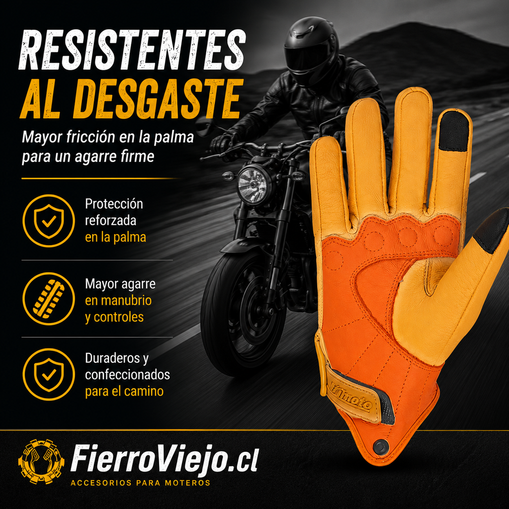 Guantes Amarillos para Moto Retro Vintage | Transpirables con Pantalla Táctil | FierroViejo
