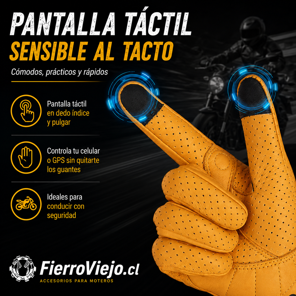 Guantes Amarillos para Moto Retro Vintage | Transpirables con Pantalla Táctil | FierroViejo