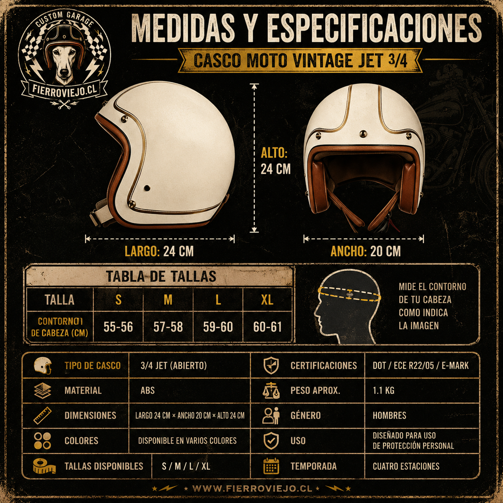 Casco Moto Vintage Jet 3/4 | Café Racer Bobber Custom