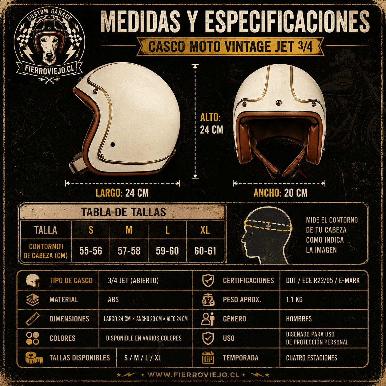 Casco Moto Vintage Jet 3/4 | Café Racer Bobber Custom