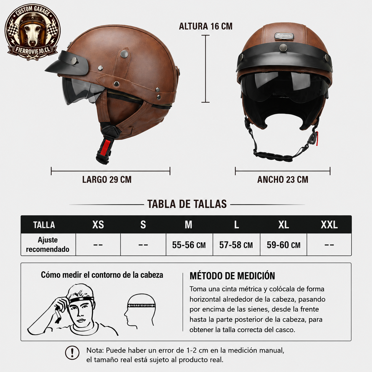 Casco Moto Retro Vintage Cuero con Visor | Café Racer Bobber Custom