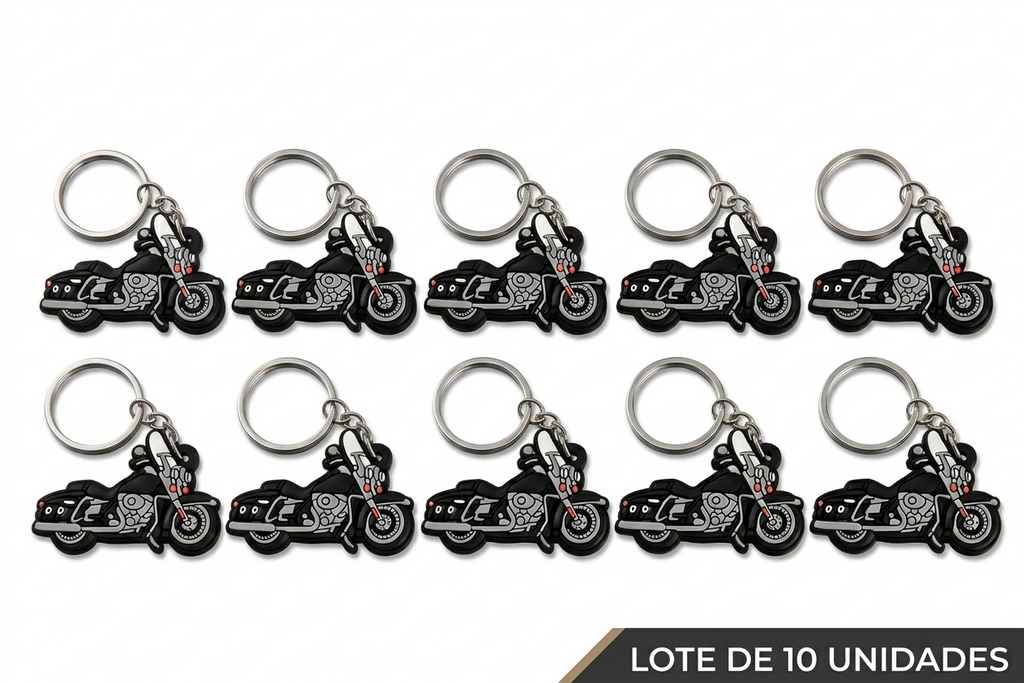 Pack 10 Llaveros Moto Cruiser de Goma Premium | Regalo para Bikers y Clubes de Motociclistas