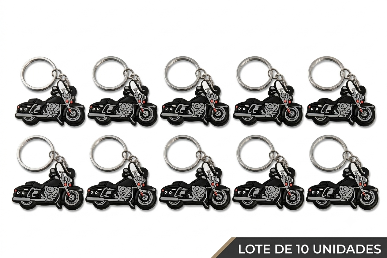 Pack 10 Llaveros Moto Cruiser de Goma Premium | Regalo para Bikers y Clubes de Motociclistas