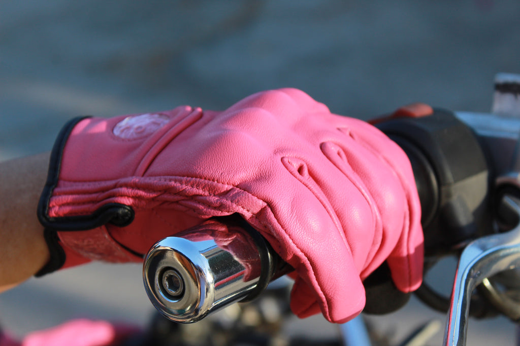 Guantes de Moto Rosados de Cuero con Protección EVA | Touch Screen para Motociclista