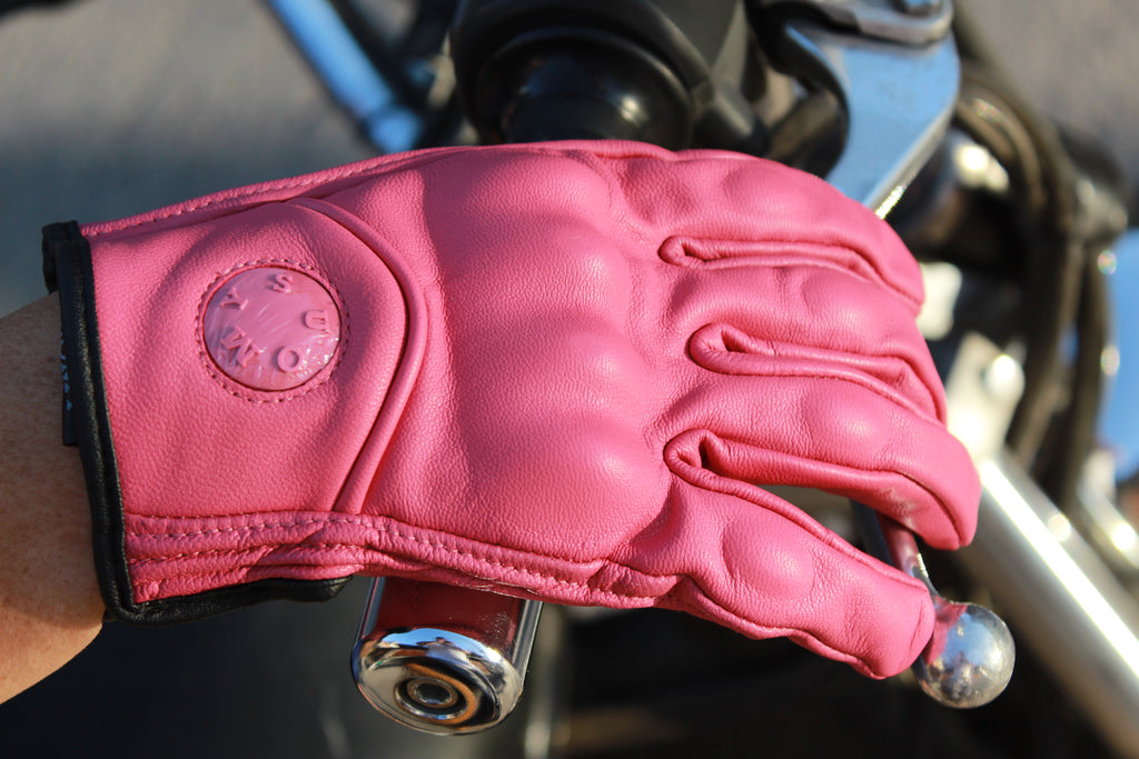 Guantes de Moto Rosados de Cuero con Protección EVA | Touch Screen para Motociclista
