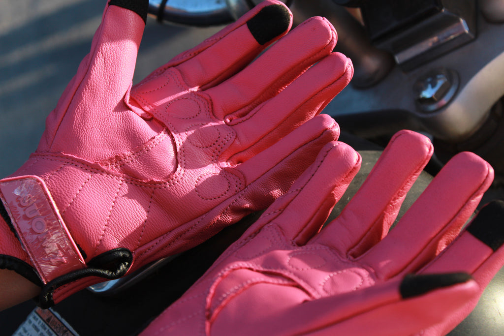 Guantes de Moto Rosados de Cuero con Protección EVA | Touch Screen para Motociclista
