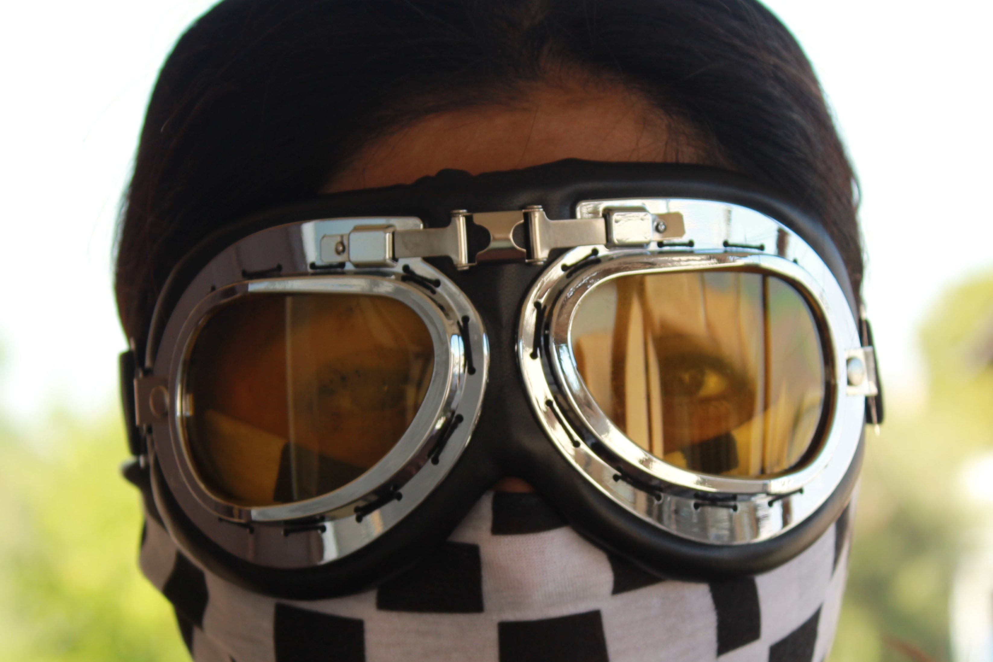 Gafas Retro de Moto Lente Amarillo para Casco Jet | Estilo Vintage Café Racer