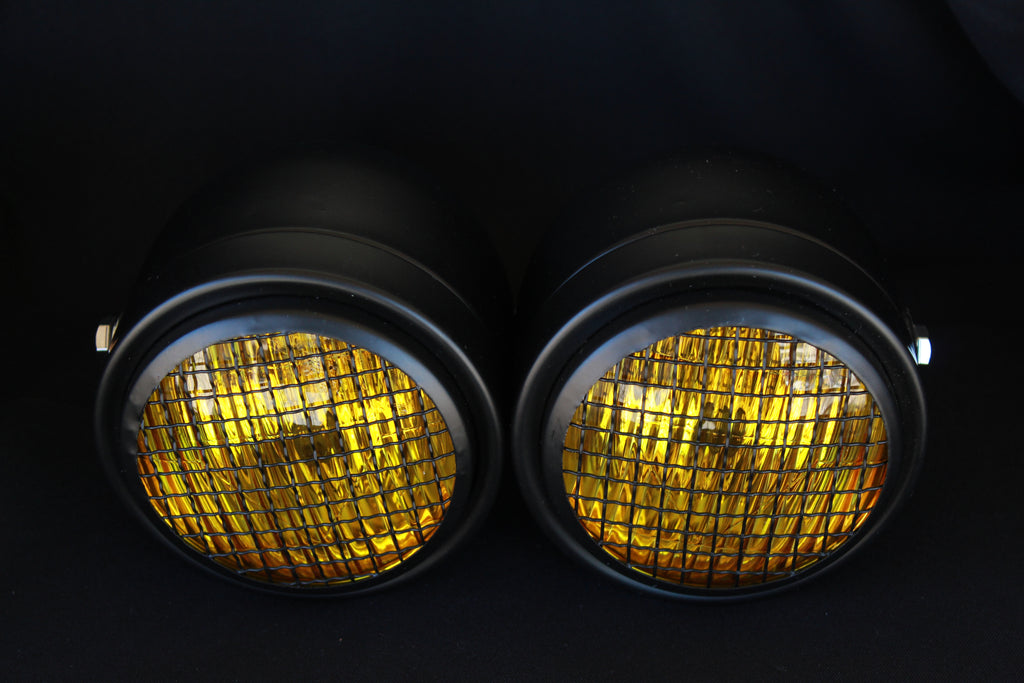 Faro Delantero Doble Universal para Moto con Parrilla | Harley, Cafe Racer, Bobber y Streetfighter