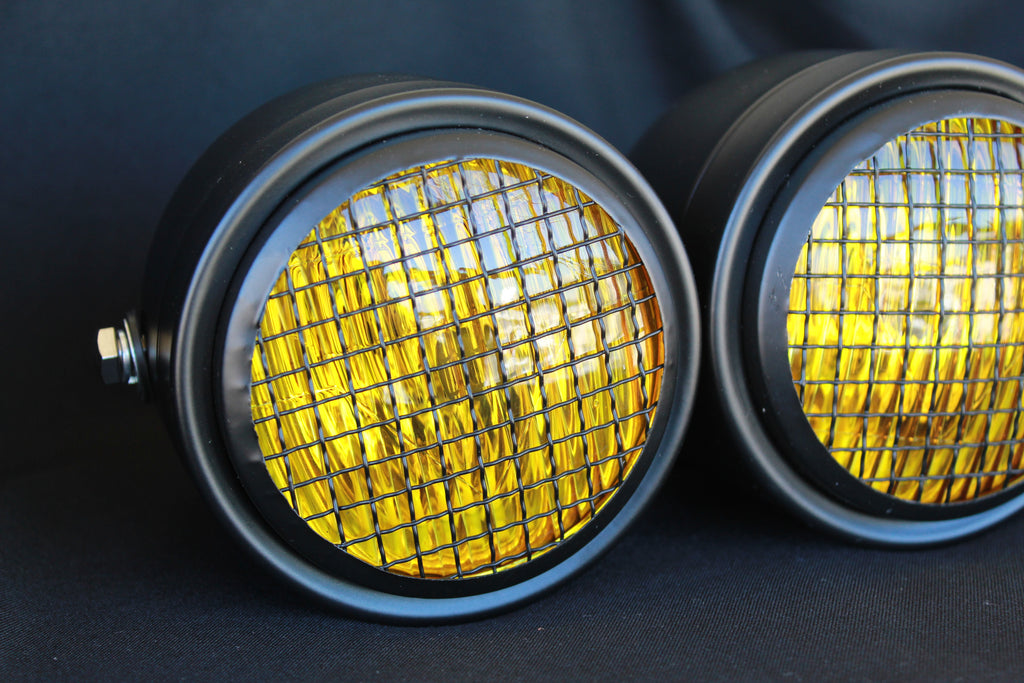 Faro Delantero Doble Universal para Moto con Parrilla | Harley, Cafe Racer, Bobber y Streetfighter