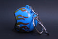 Llavero Casco Bobber Vintage Azul Flame | Estilo Biker Café Racer y Chopper