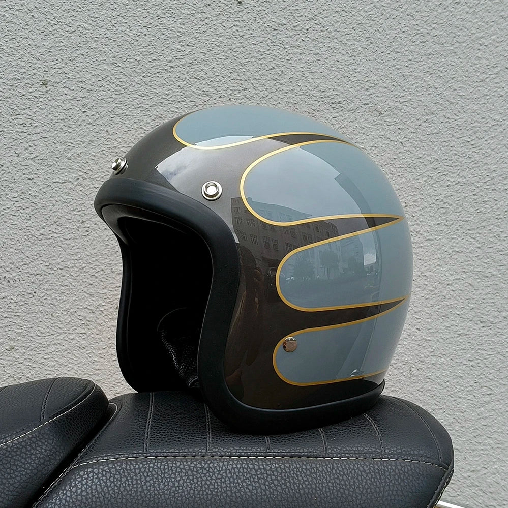Casco Moto Jet Retro Vintage 3/4 Café Racer Bobber DOT