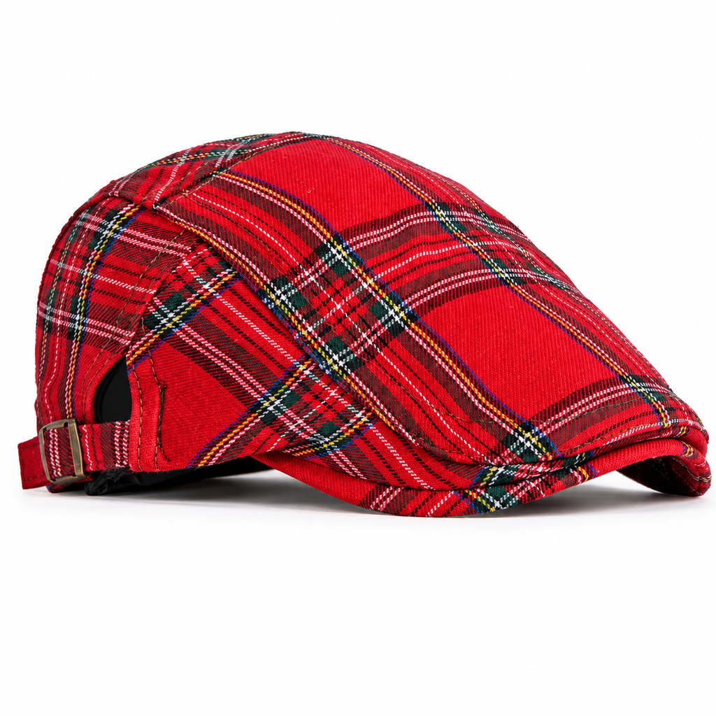 Boina Escocesa Roja a Cuadros Vintage Unisex | Estilo Punk, Retro y Biker