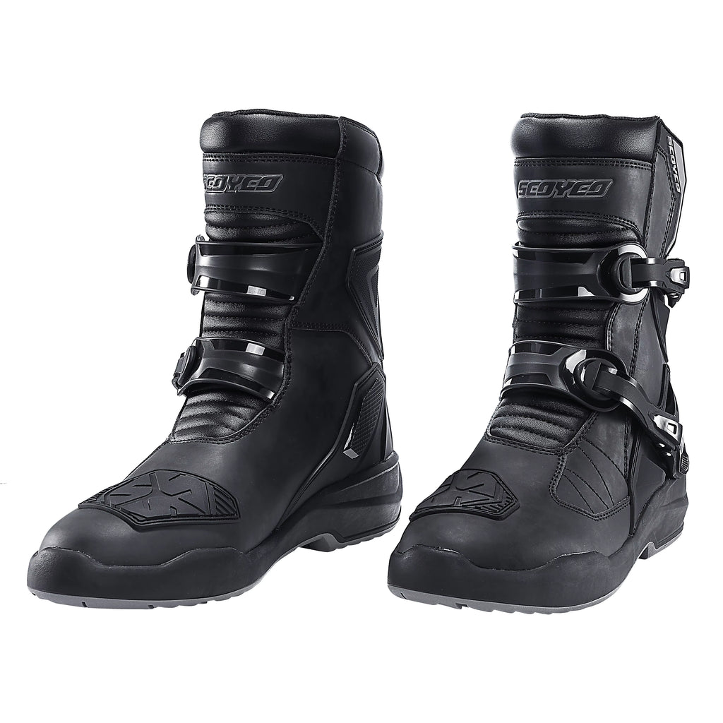 Botas de Moto SCOYCO Vintage Negras Impermeables con Protección