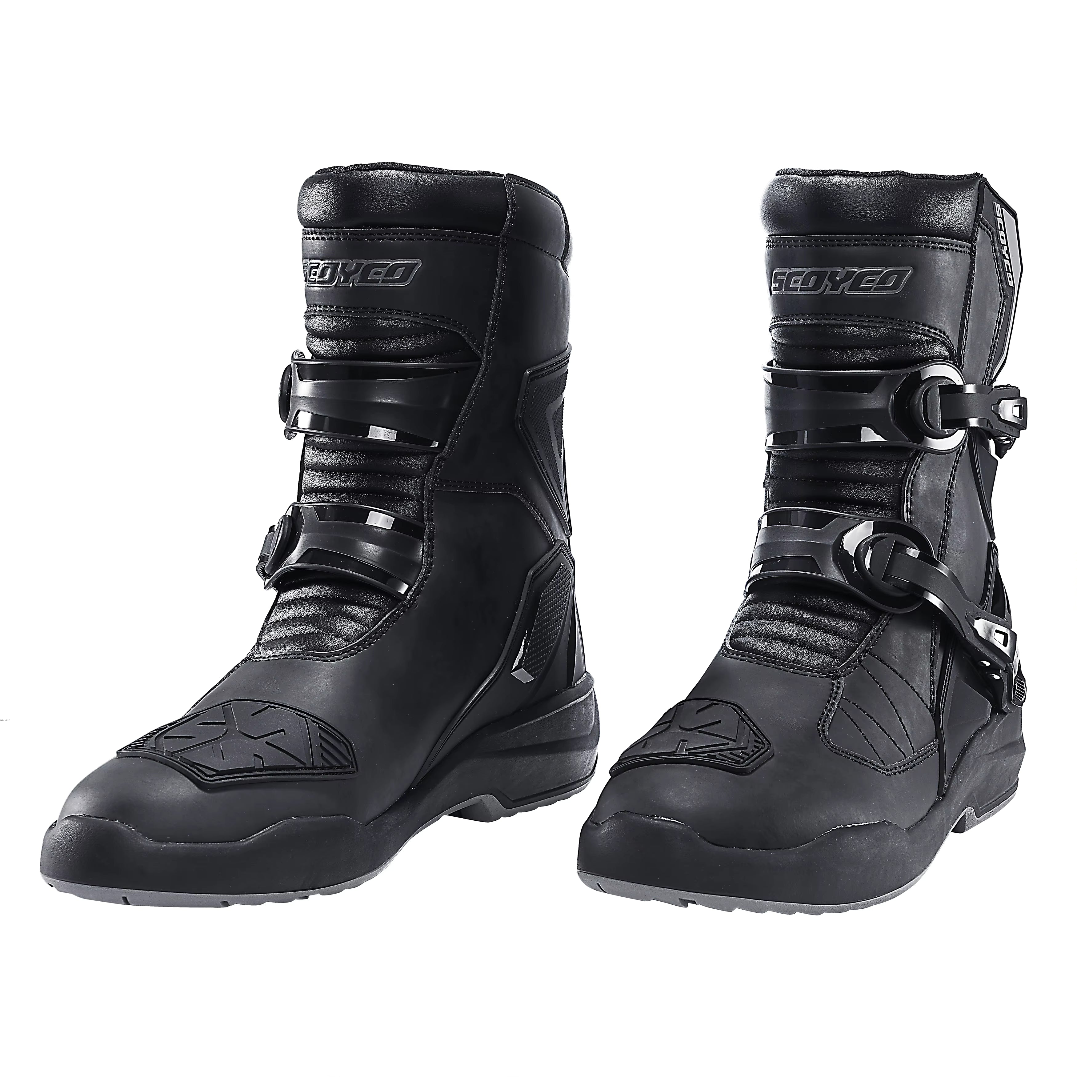 Botas de Moto SCOYCO Vintage Negras Impermeables con Protección