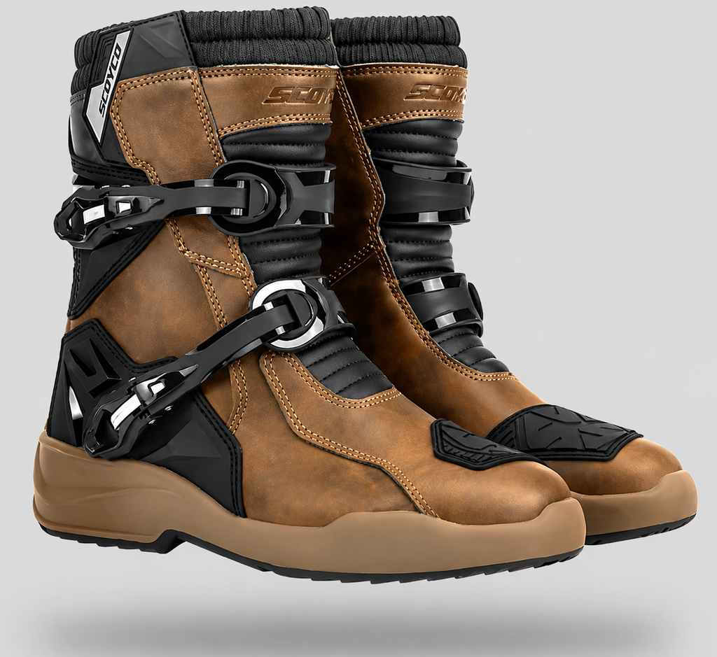 Botas de Moto SCOYCO Vintage de Cuero Impermeables | Protección Rider Touring y Adventure