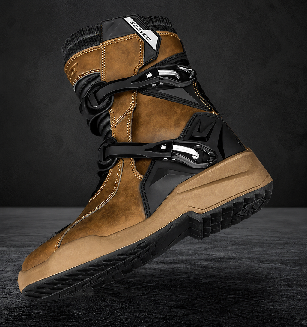 Botas de Moto SCOYCO Vintage de Cuero Impermeables | Protección Rider Touring y Adventure