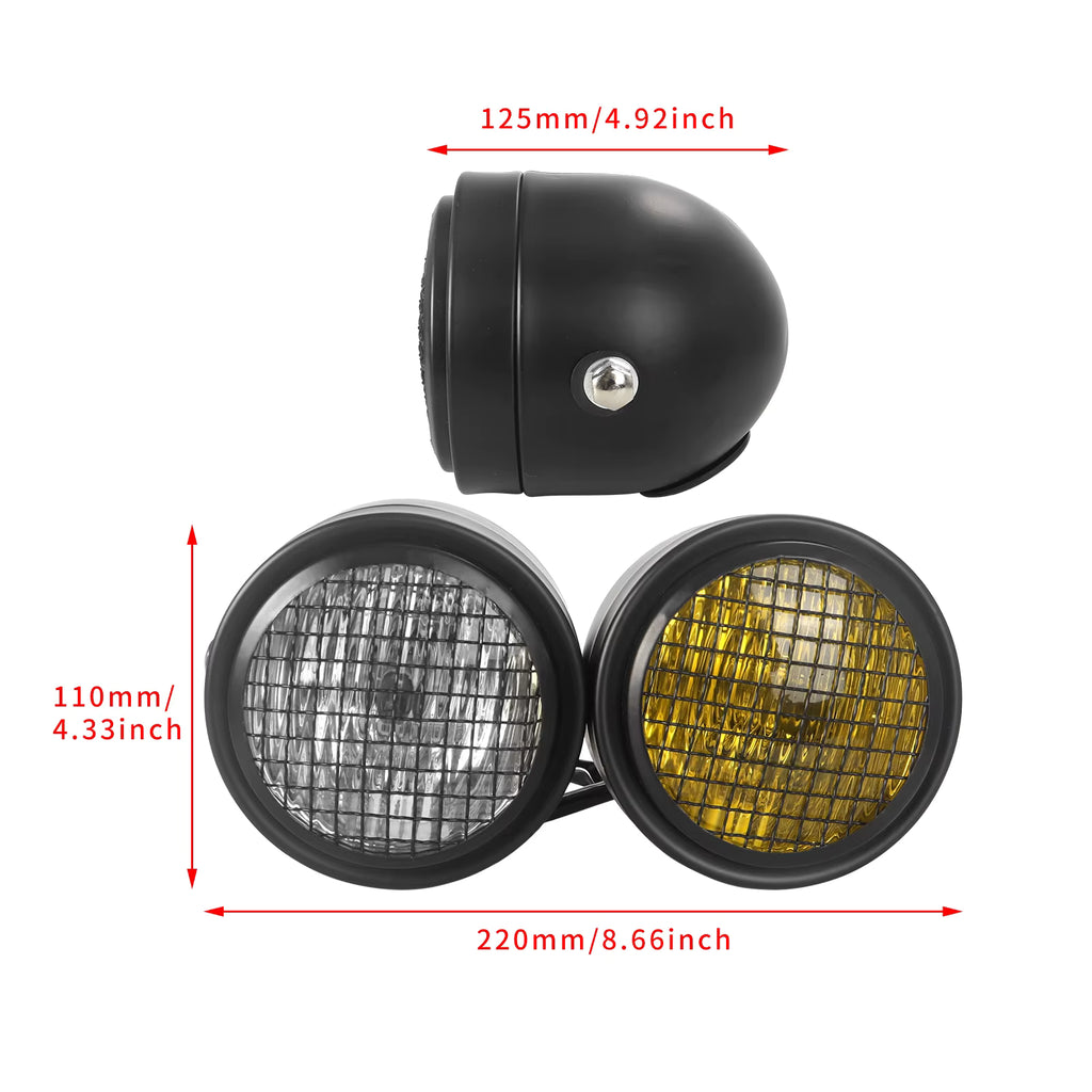 Faro Delantero Doble Universal para Moto con Parrilla | Harley, Cafe Racer, Bobber y Streetfighter