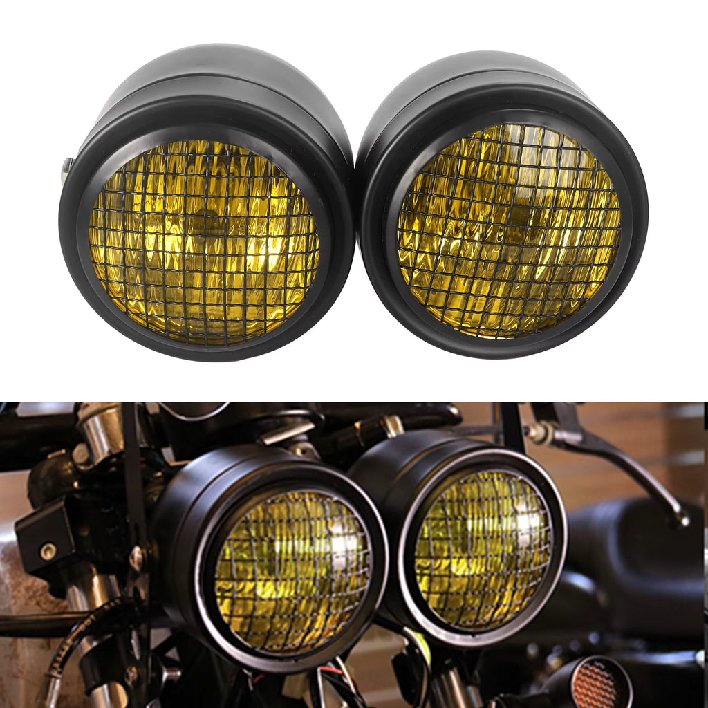 Faro Delantero Doble Universal para Moto con Parrilla | Harley, Cafe Racer, Bobber y Streetfighter