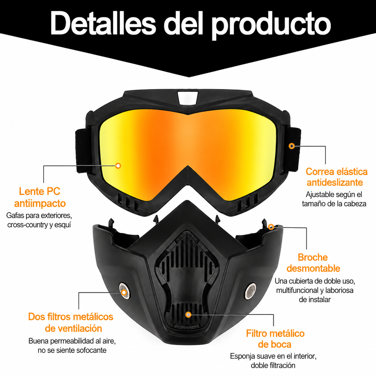 Gafas Moto Retro con Máscara Desmontable para Casco Café Racer, Scrambler y Motocross