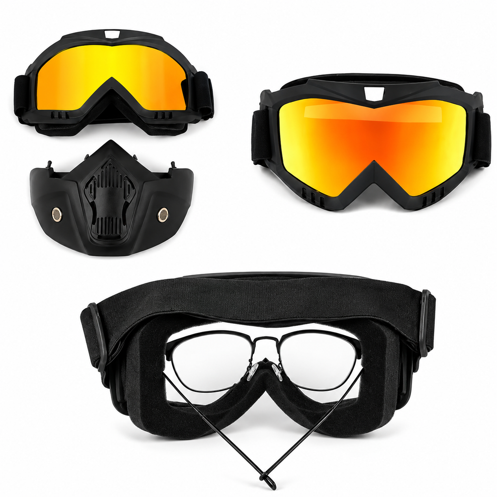 Gafas Moto Retro con Máscara Desmontable para Casco Café Racer, Scrambler y Motocross