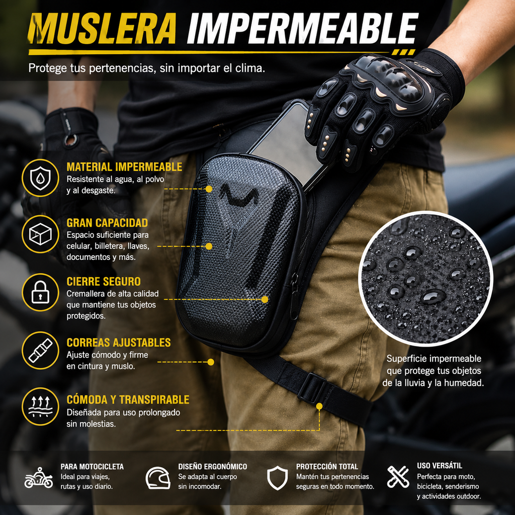Muslera Impermeable para Moto Rígida | Bolsa de Pierna Táctica para Motociclistas