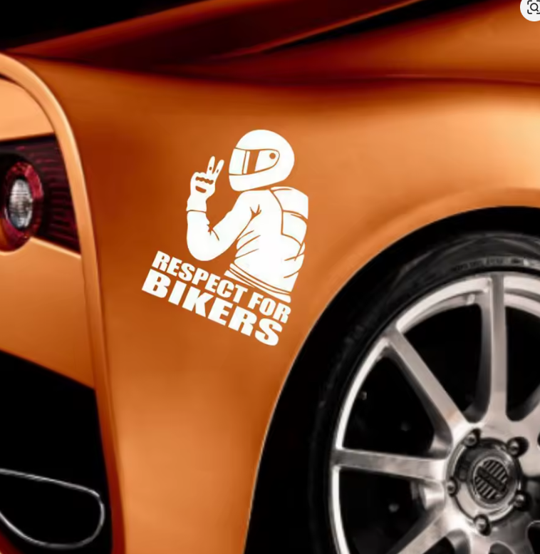 Sticker Moto "Respect For Bikers" Blanco sobre Transparente | Adhesivo Motociclista 15 x 11 cm