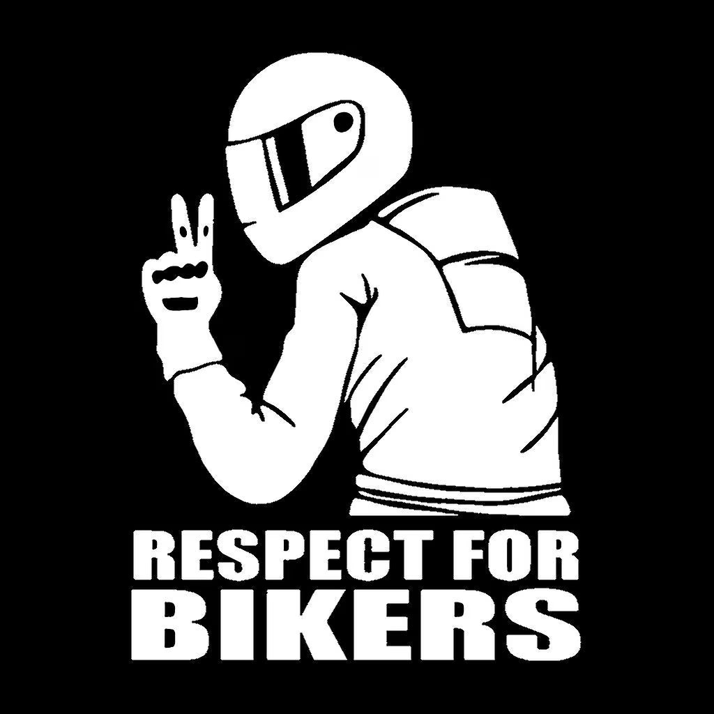 Sticker Moto "Respect For Bikers" Blanco sobre Transparente | Adhesivo Motociclista 15 x 11 cm