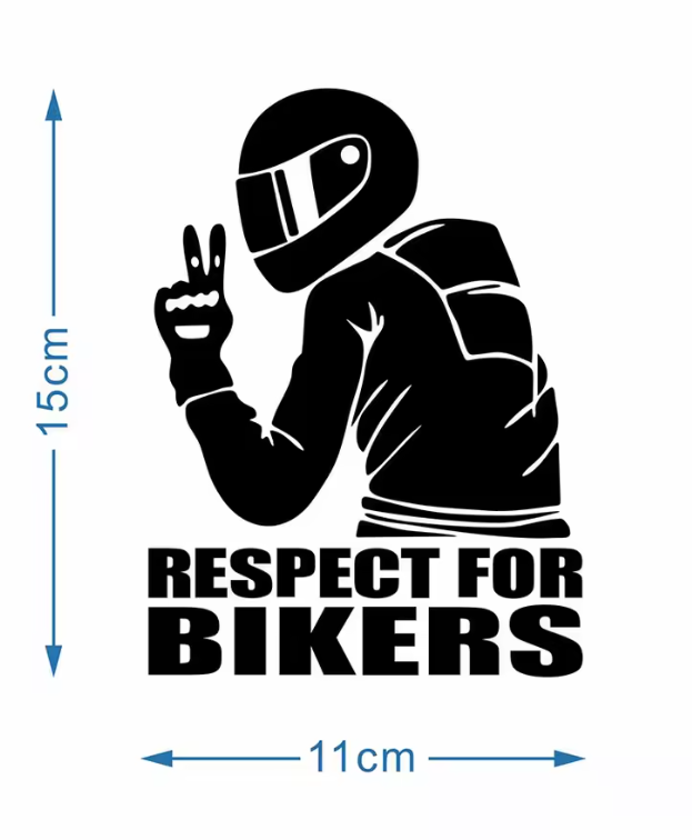Sticker Moto "Respect For Bikers" Negro sobre Transparente | Adhesivo Motociclista 15 x 11 cm